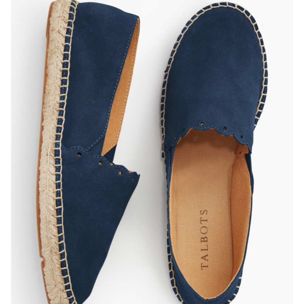 Talbots Izzy Espadrilles Silk Suede Blue Flats, Size 10